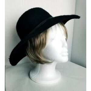 Black Heavy Felt Tie Adjustable Hat, Small  Black Band Wool Blend One Size